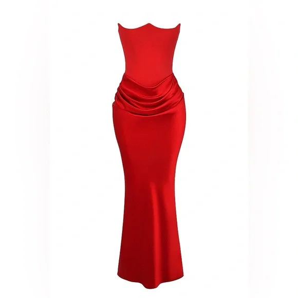 House of CB Vibrant Red Strapless Dress - Picture 2 of 4